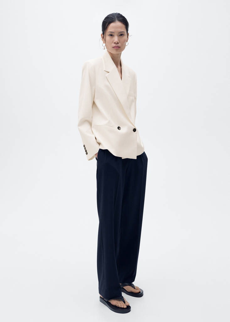 MANGO - Blazer double boutonnage contrasté blanc - M