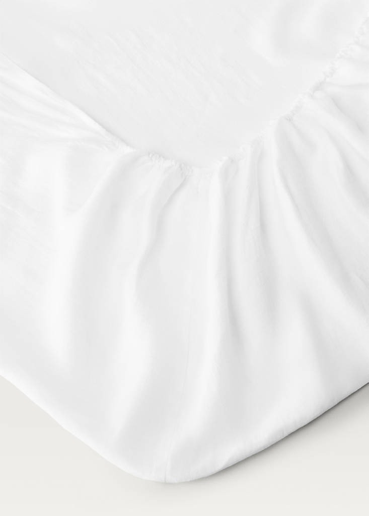 Washed linen fitted sheet for 160 cm bed — White