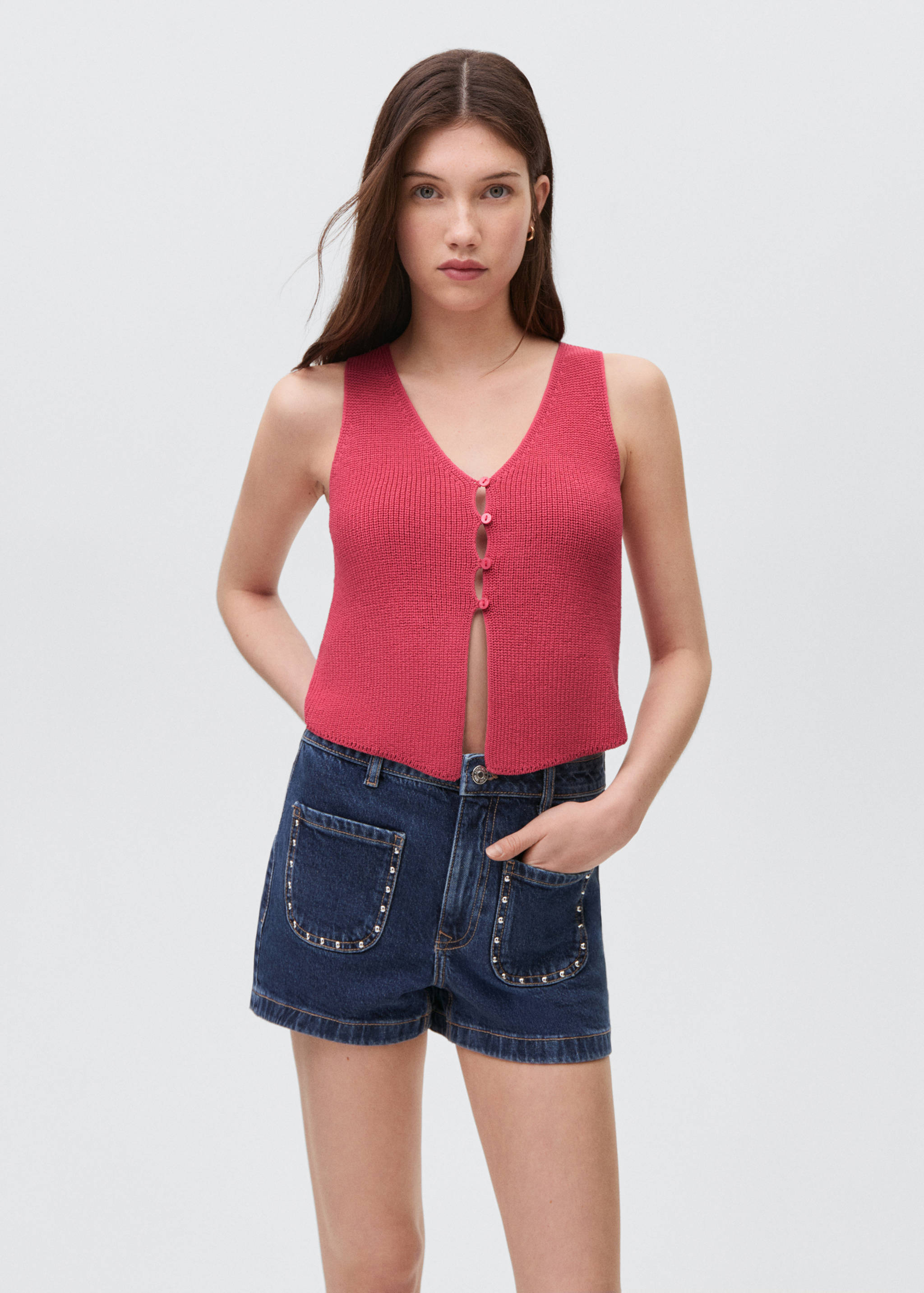 Buttoned knit top - Medium plane