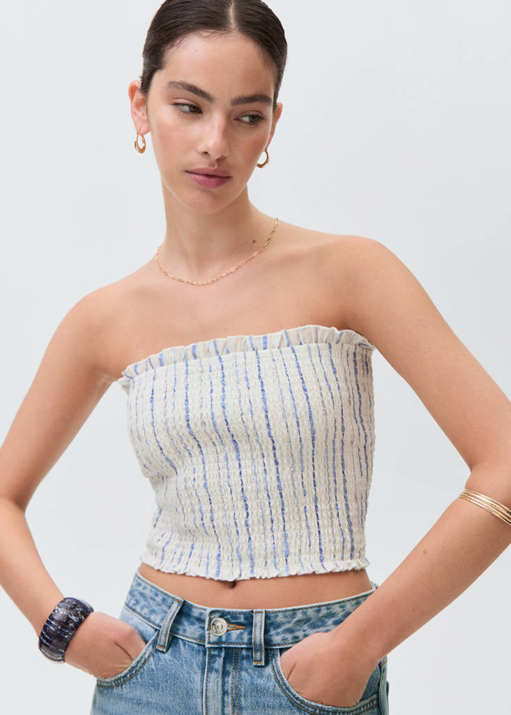 Striped strapless top — Off White