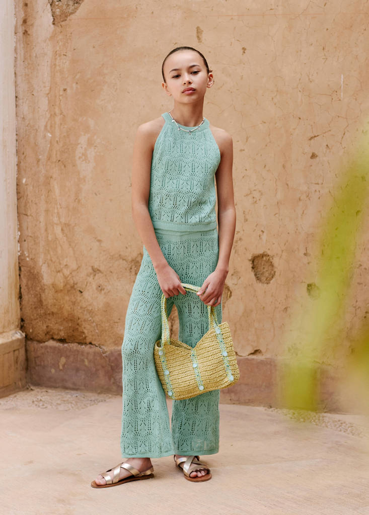 Openwork knit top — Aqua Green