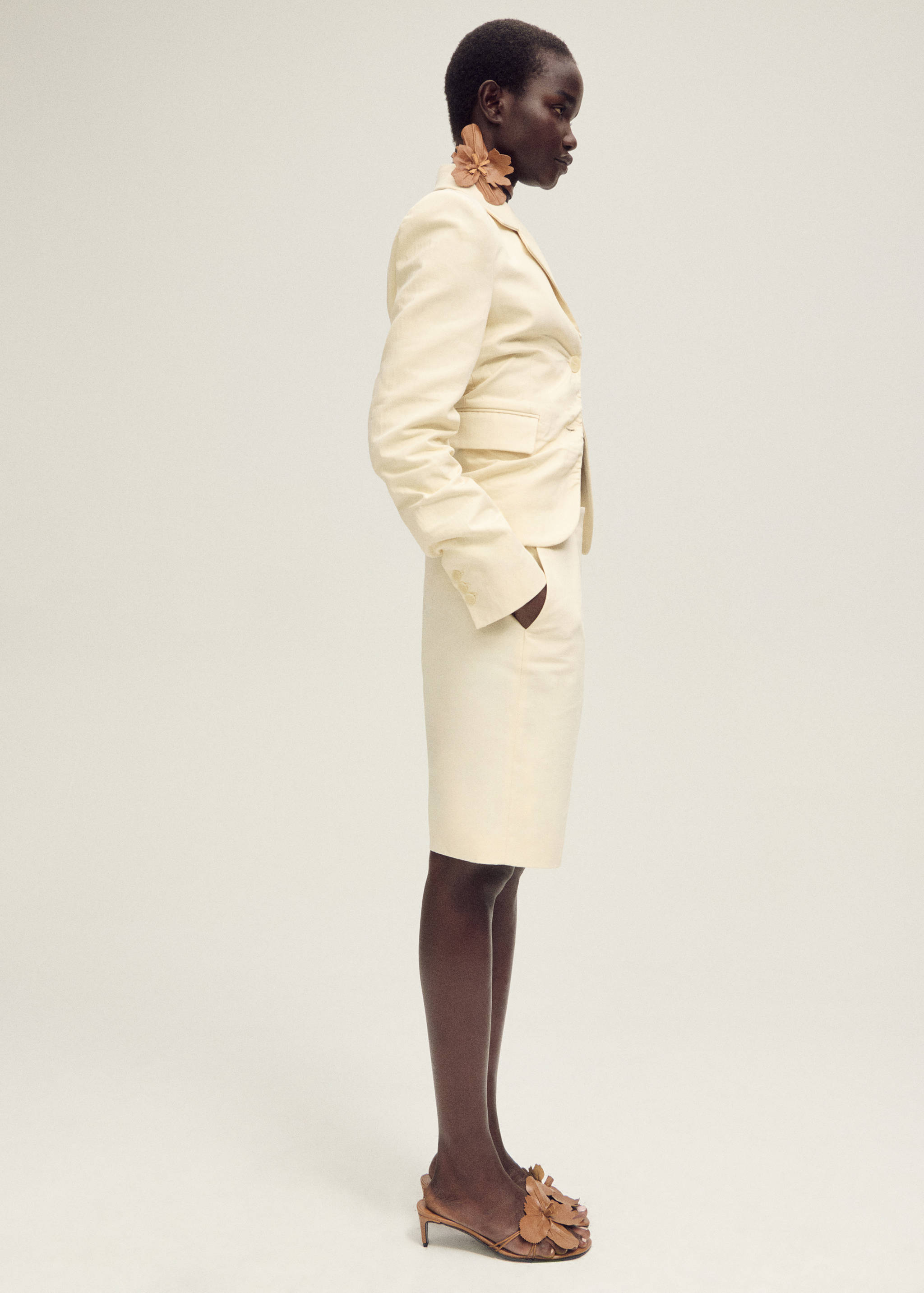 Leather heeled sandals with flower detail - General plane