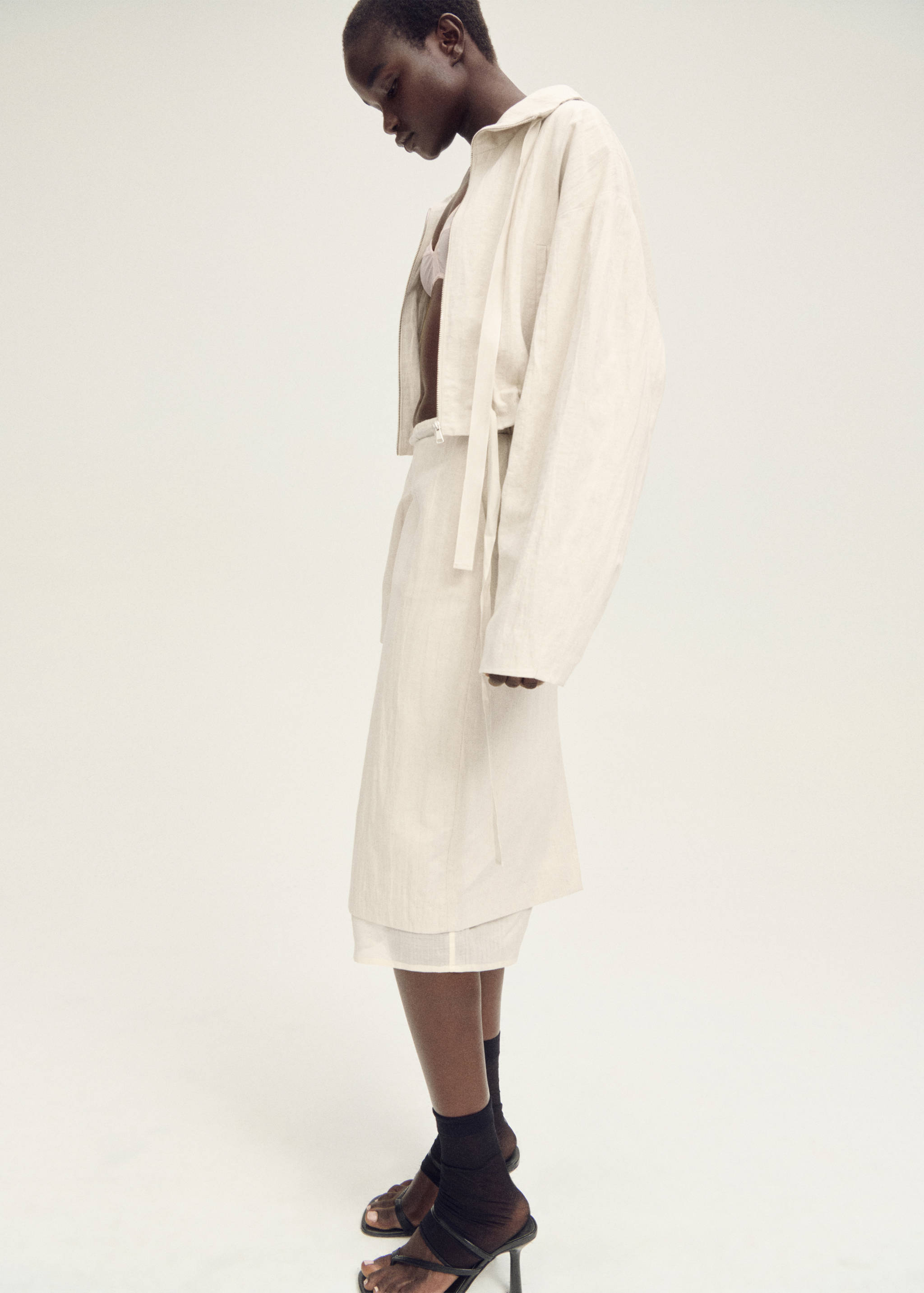 Μίντι φούστα από συνδυασμό μειγμάτων λινού - Λεπτομέρεια του προϊόντος 2