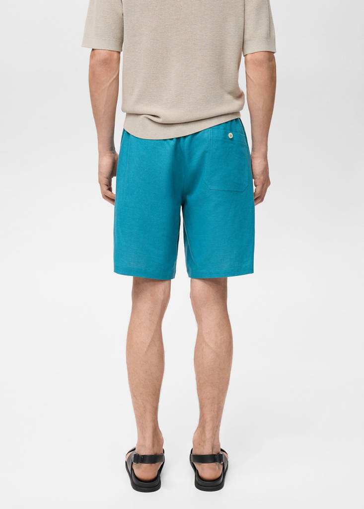 Linen-blend bermuda shorts with drawstring — Turquoise