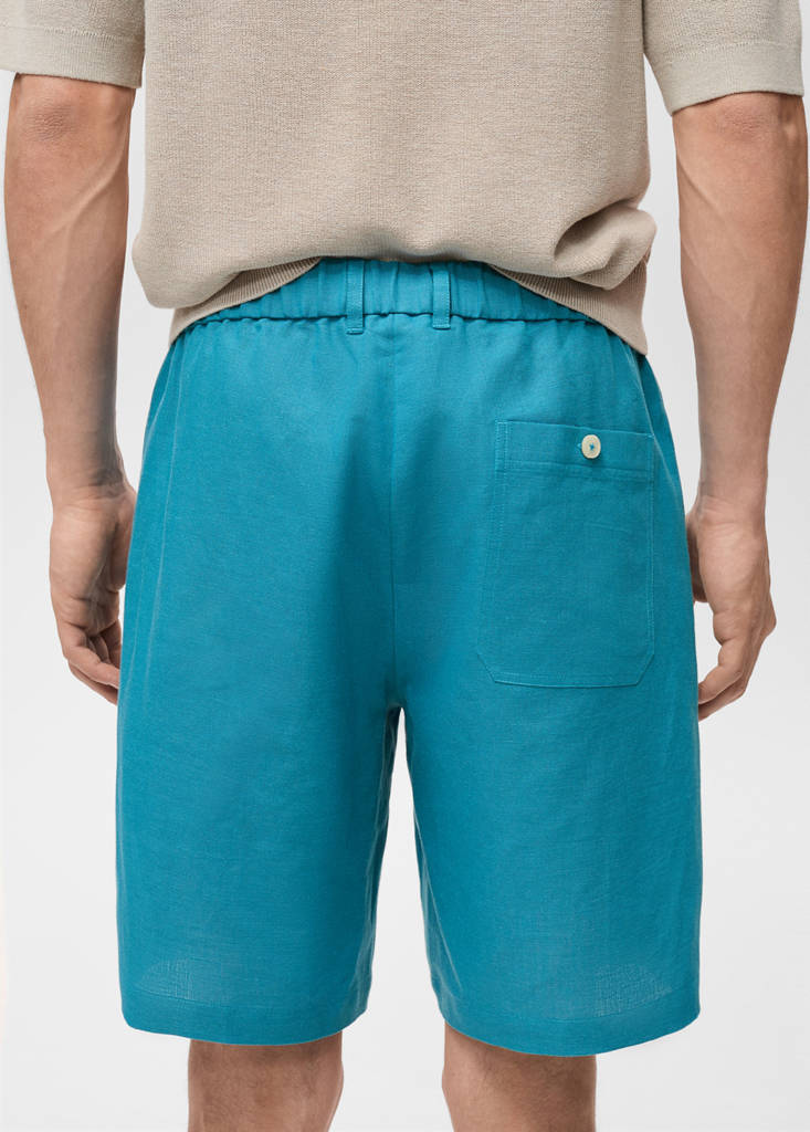 Linen-blend bermuda shorts with drawstring — Turquoise