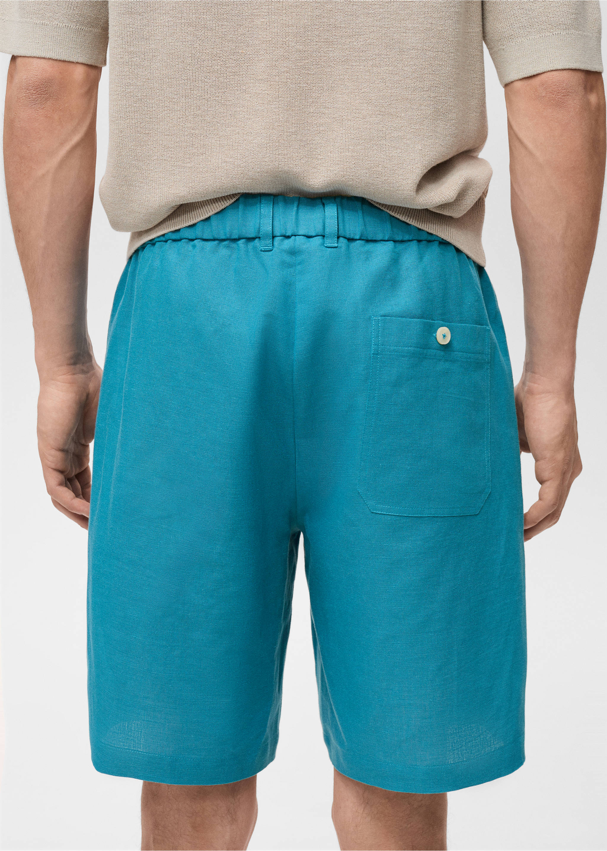 Linen-blend bermuda shorts with drawstring - Details of the article 3, Turquoise. Ref: 87037888-00.