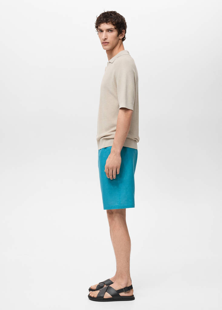 Linen-blend bermuda shorts with drawstring — Turquoise