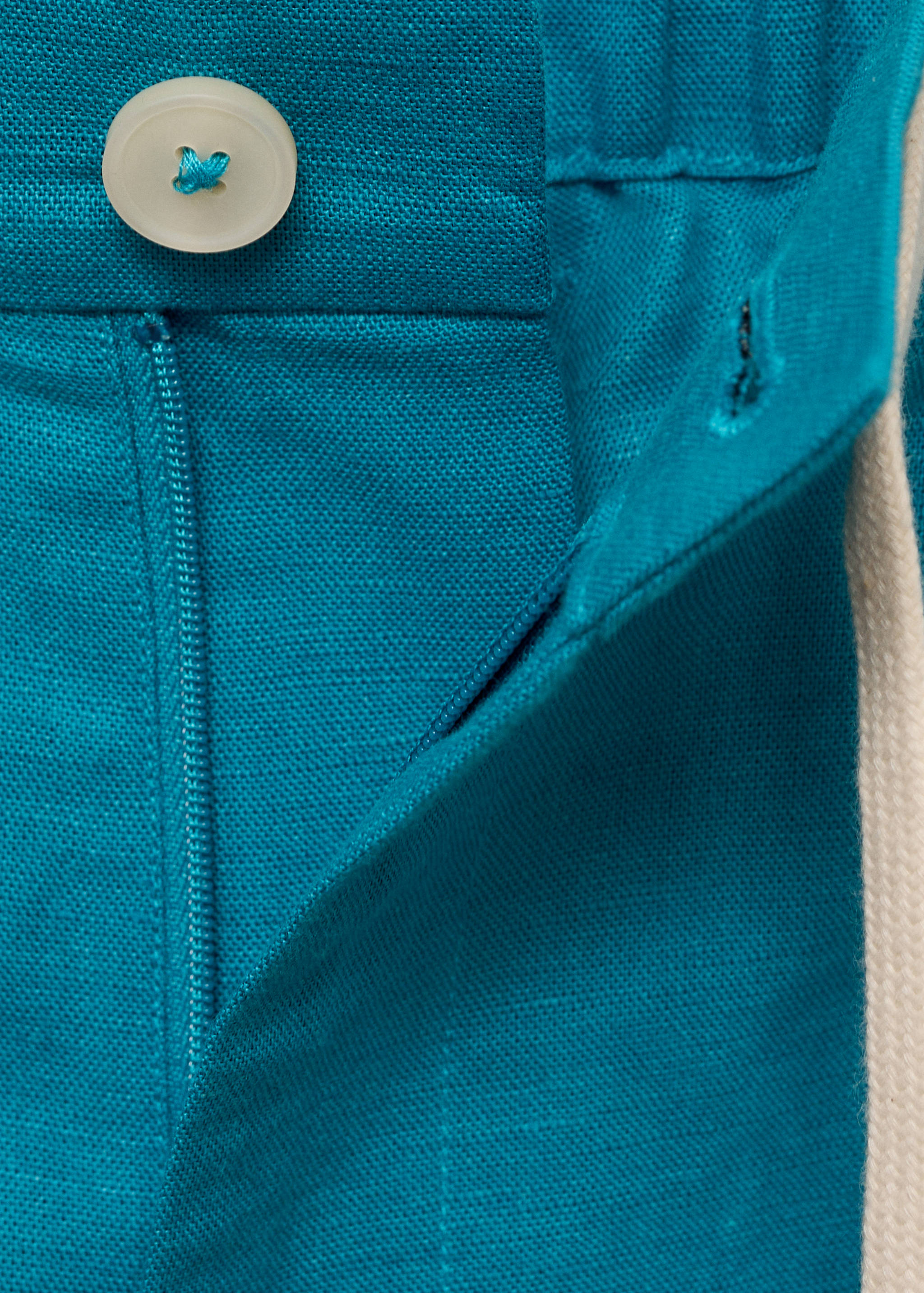 亚麻混纺抽绳百慕大短裤 - null