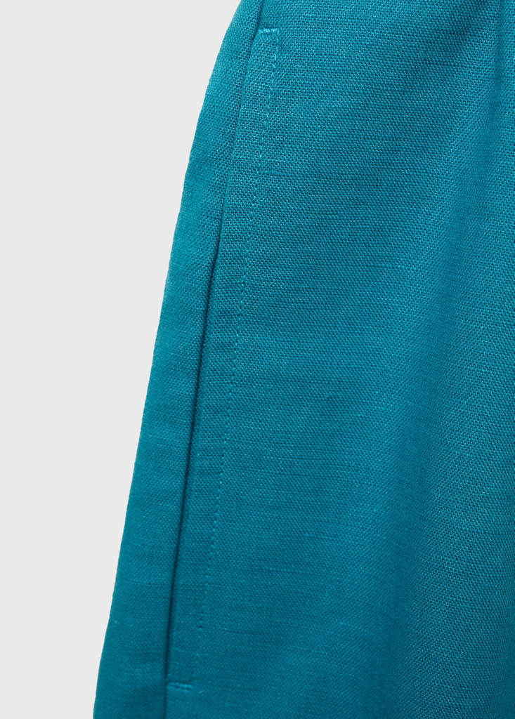 Linen-blend bermuda shorts with drawstring — Turquoise
