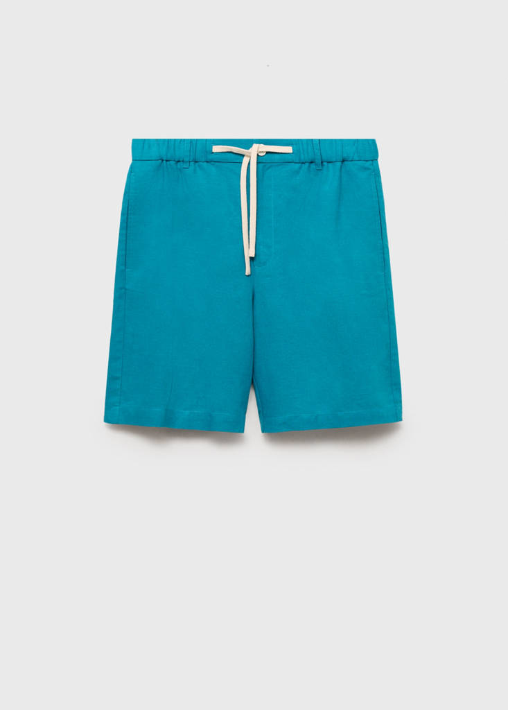 Linen-blend bermuda shorts with drawstring — Turquoise
