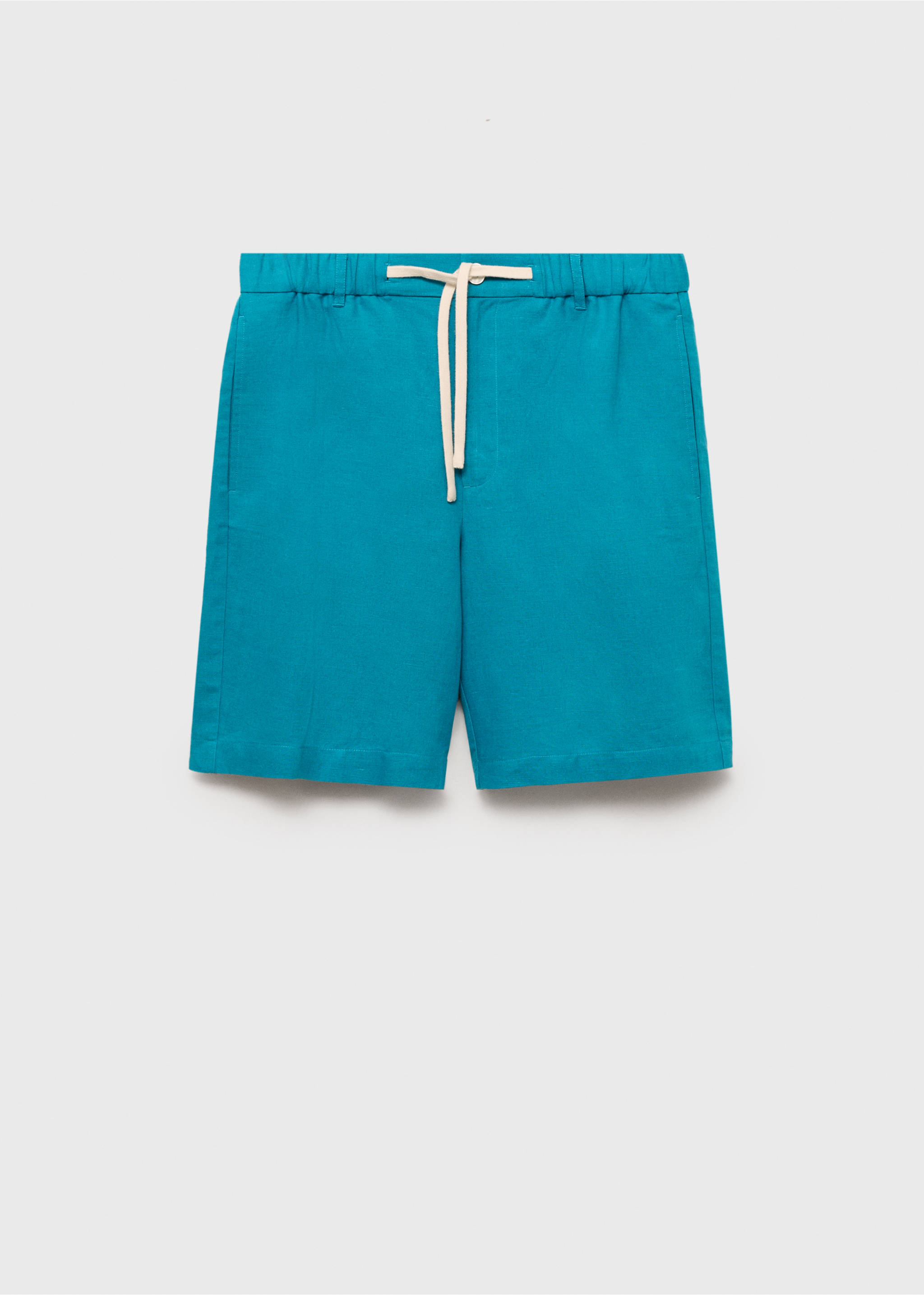 Linen-blend bermuda shorts with drawstring - Article without model, Turquoise. Ref: 87037888-00.