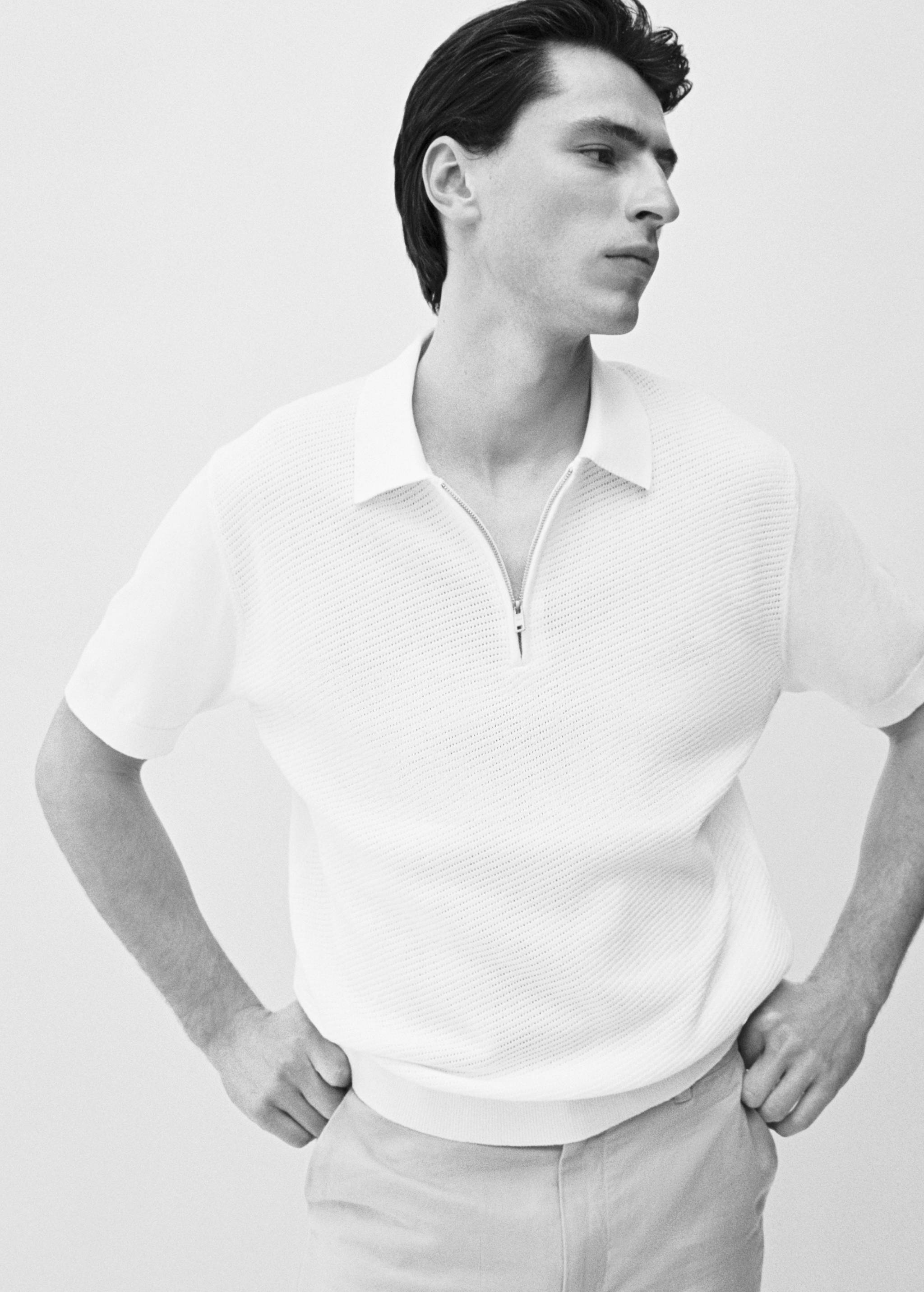 Openwork knitted polo shirt with zip - Details of the article 3