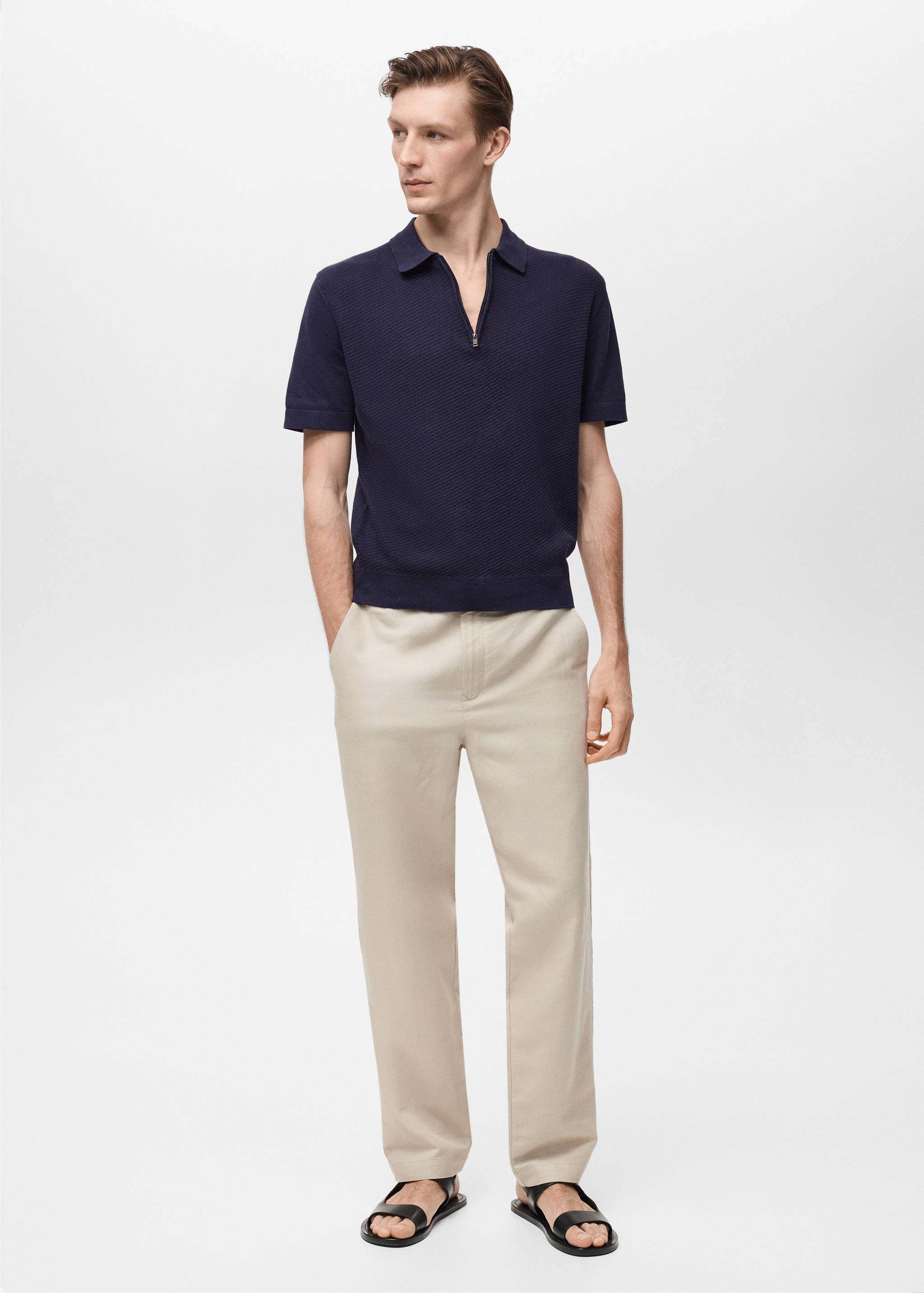 Поло из ажурного трикотажа на молнии - Общий план