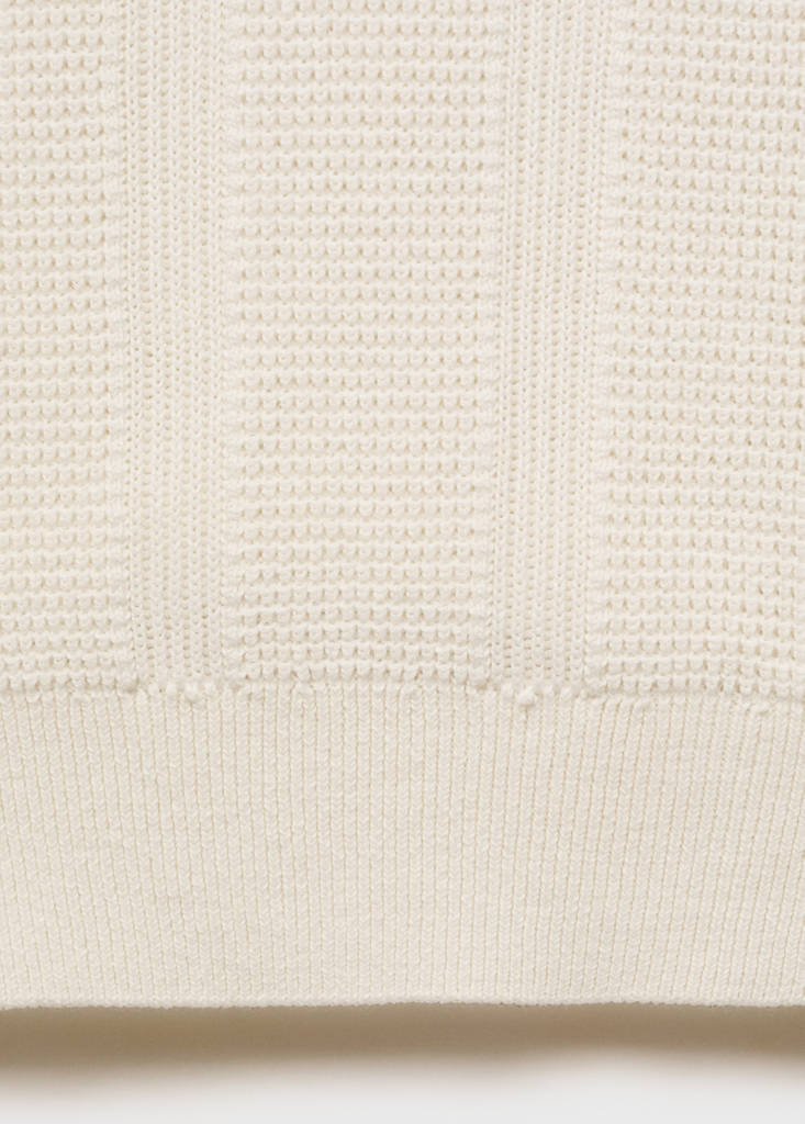 Striped openwork knitte polo shirt — Ecru