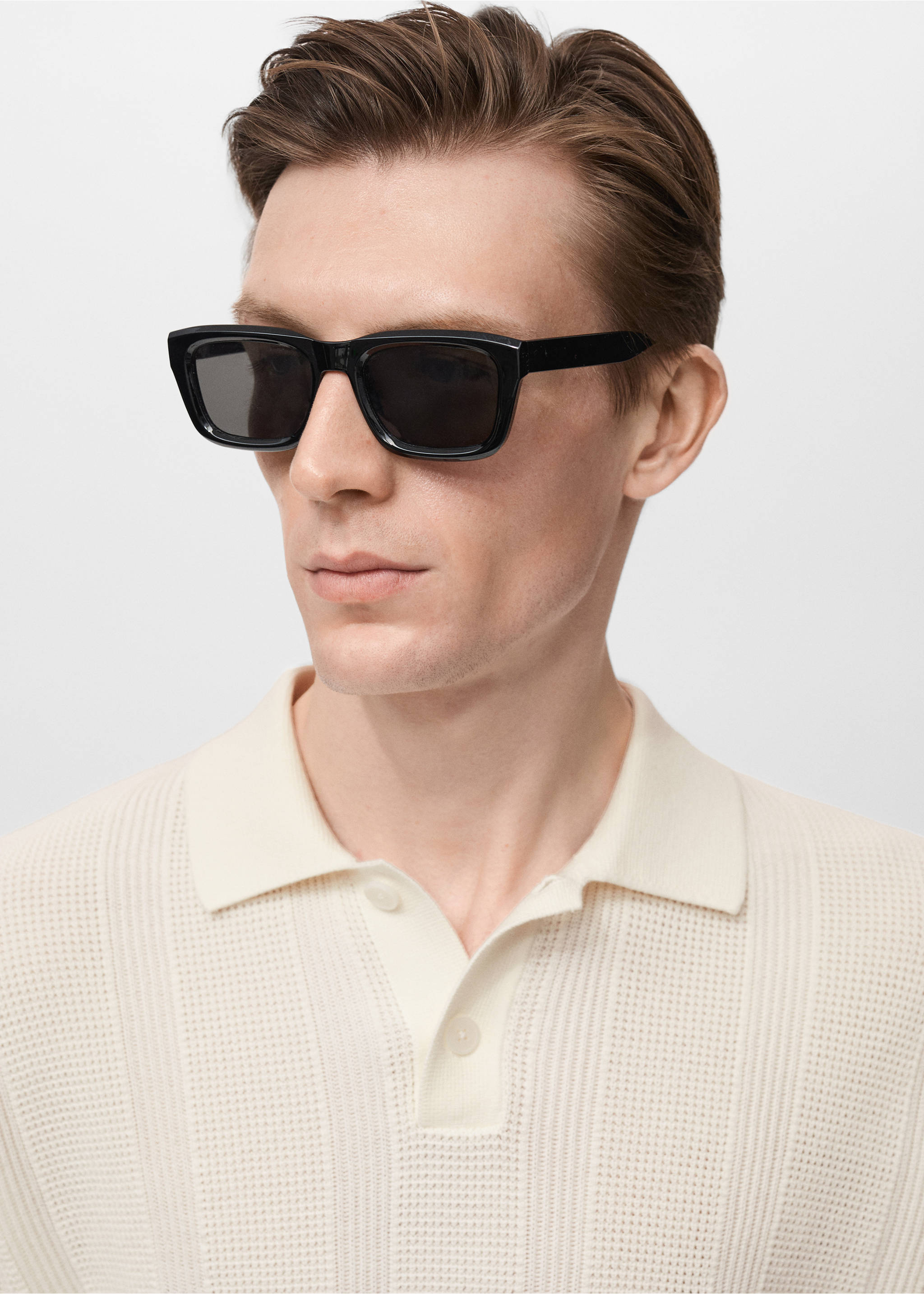 Striped knitted polo shirt with lace accents - Details of the article 1, Ecru. Ref: 87037900-01.