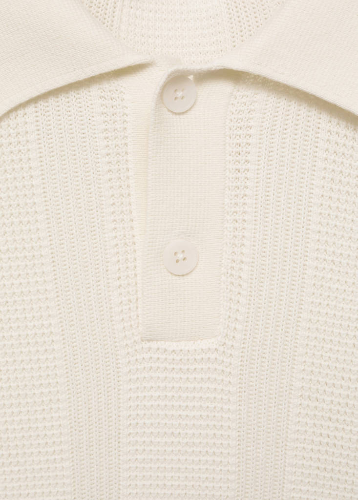 Striped openwork knitte polo shirt — Ecru