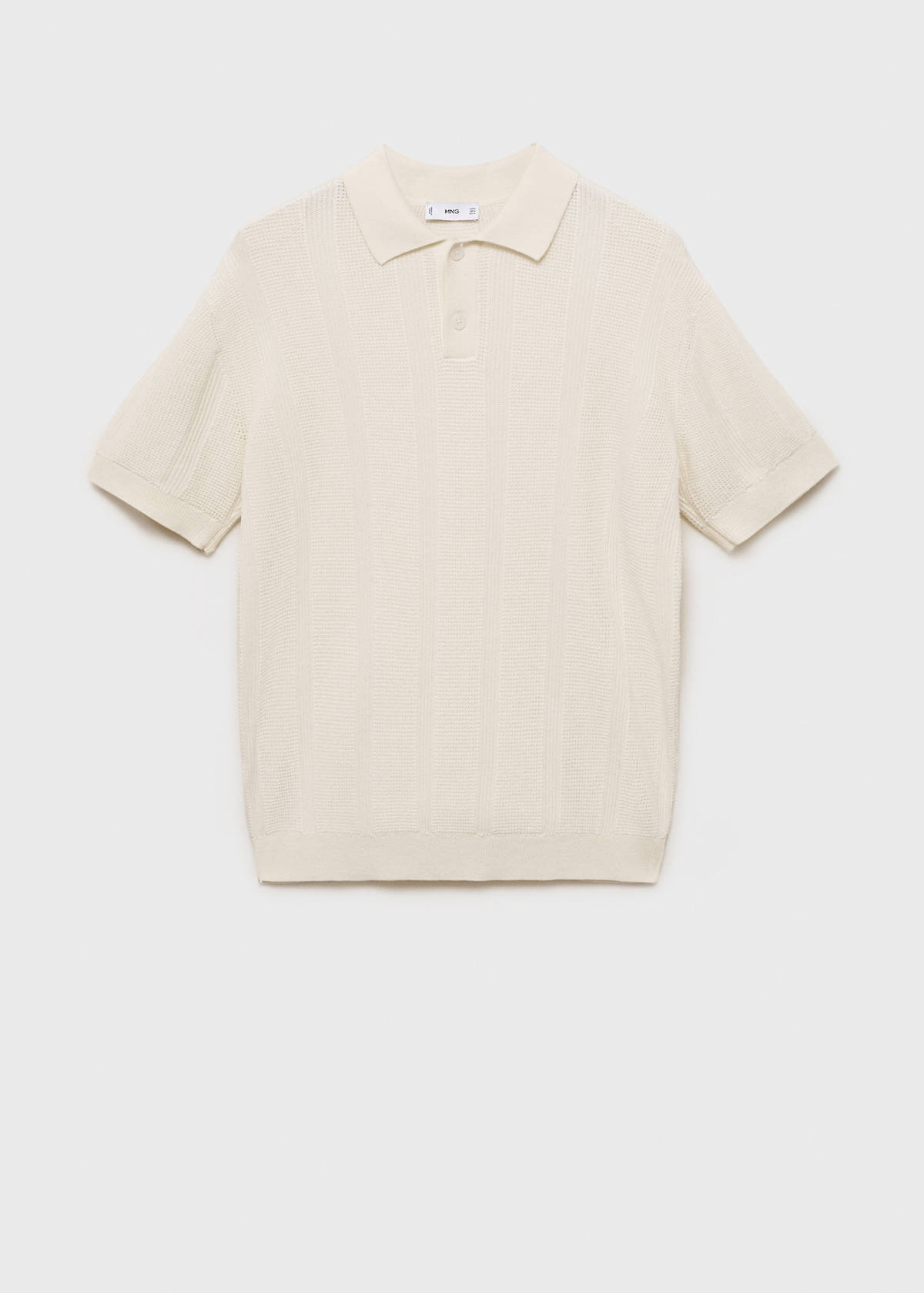 Striped openwork knitte polo shirt — Ecru
