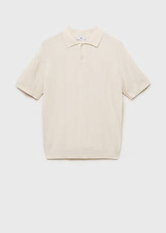 Striped openwork knitte polo shirt — Ecru 17