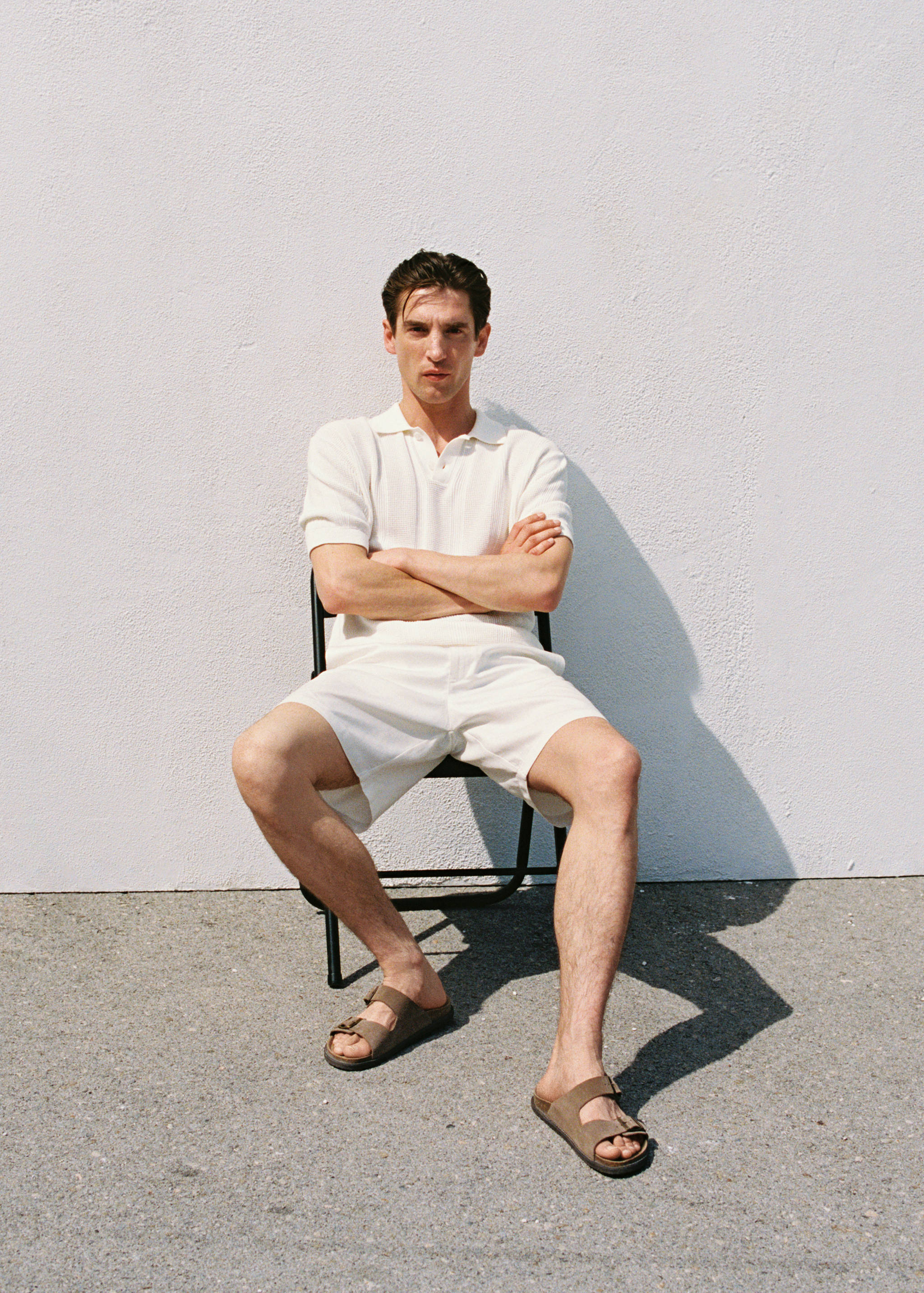 Striped knitted polo shirt with lace accents - Details of the article 5