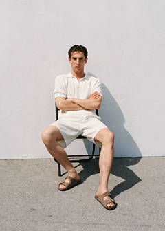 Striped openwork knitte polo shirt — Ecru 16