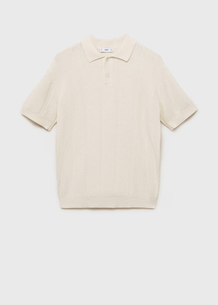Striped openwork knitte polo shirt — Ecru