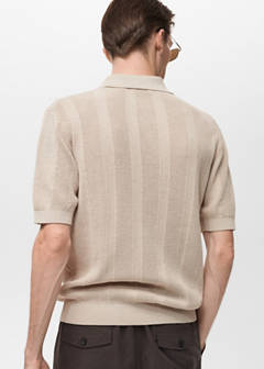 Striped openwork knitte polo shirt — Sand 3