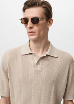Striped openwork knitte polo shirt — Sand 4