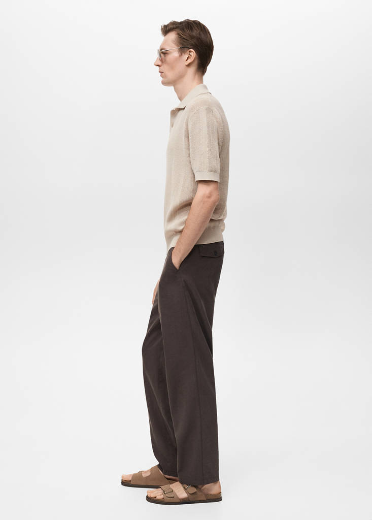 Striped openwork knitte polo shirt — Sand
