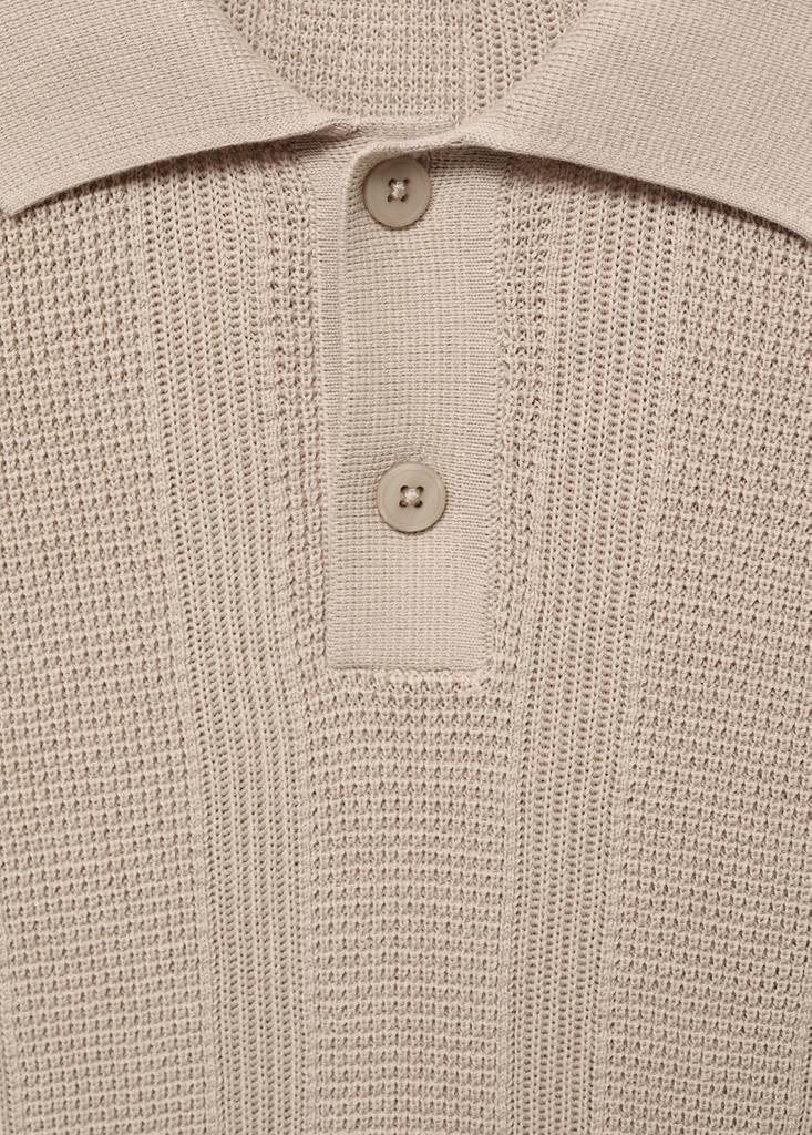 Striped openwork knitte polo shirt — Sand
