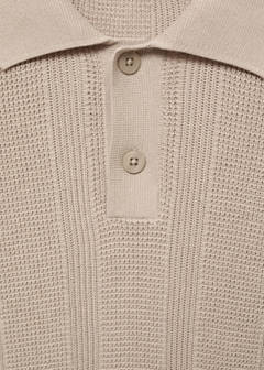 Striped openwork knitte polo shirt — Sand 7