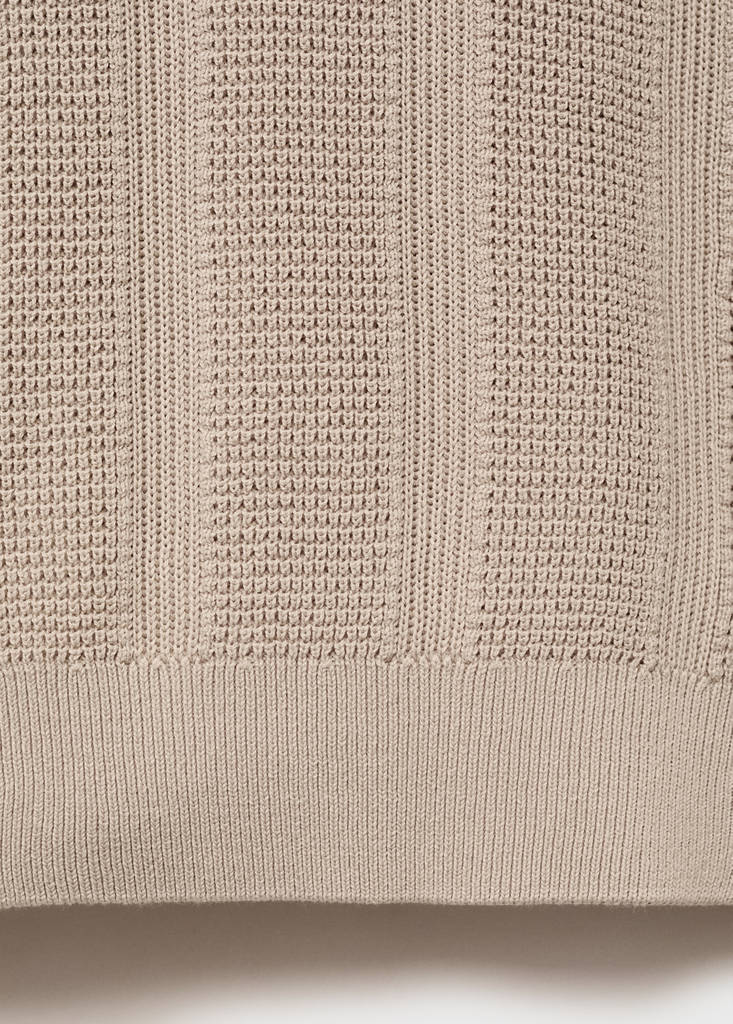 Striped openwork knitte polo shirt — Sand
