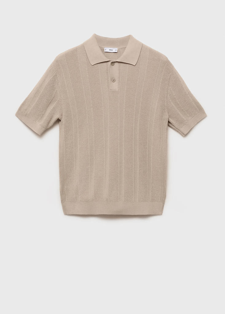 Striped openwork knitte polo shirt — Sand