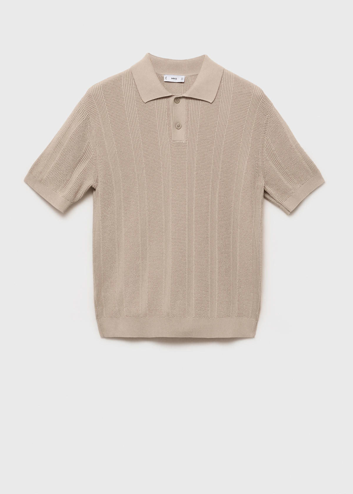 Striped openwork knitte polo shirt — Sand
