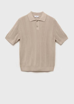 Striped openwork knitte polo shirt — Sand 6