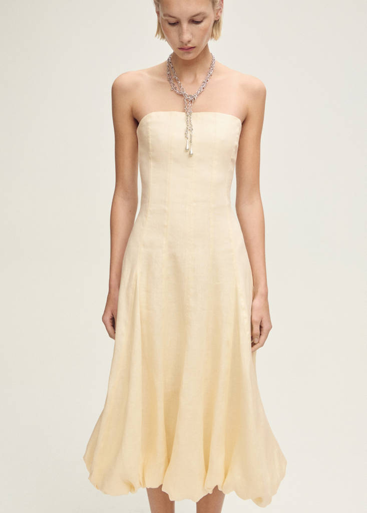 Linen dress with puffed hem