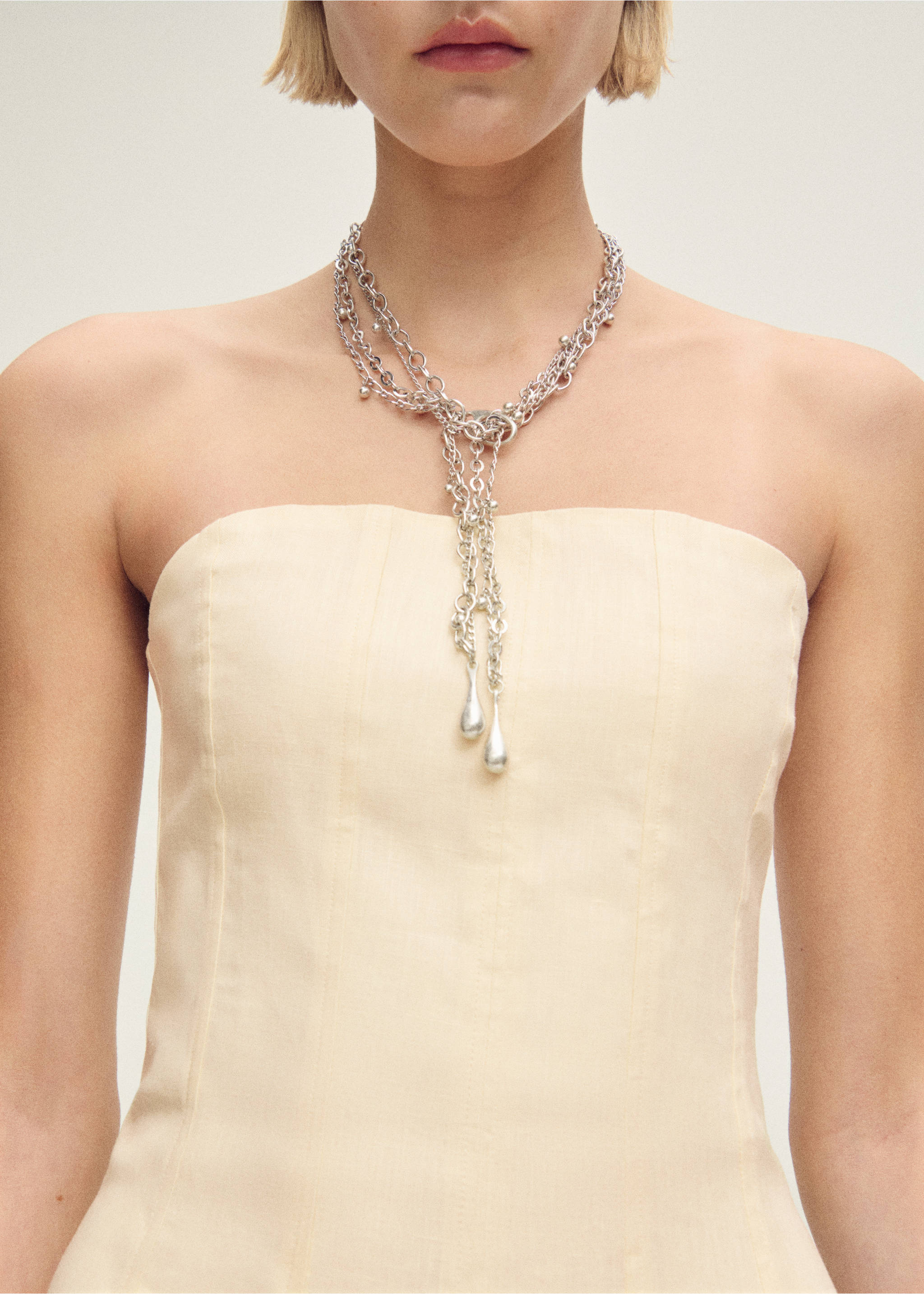 Linen dress with puffed hem - Details of the article 3, Pastel Yellow. Ref: 87037903-00.