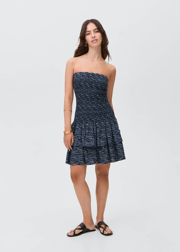 Ruffled printed dress — Navy