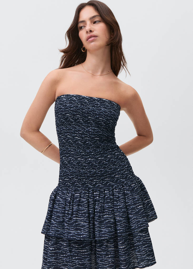 Ruffled printed dress — Navy