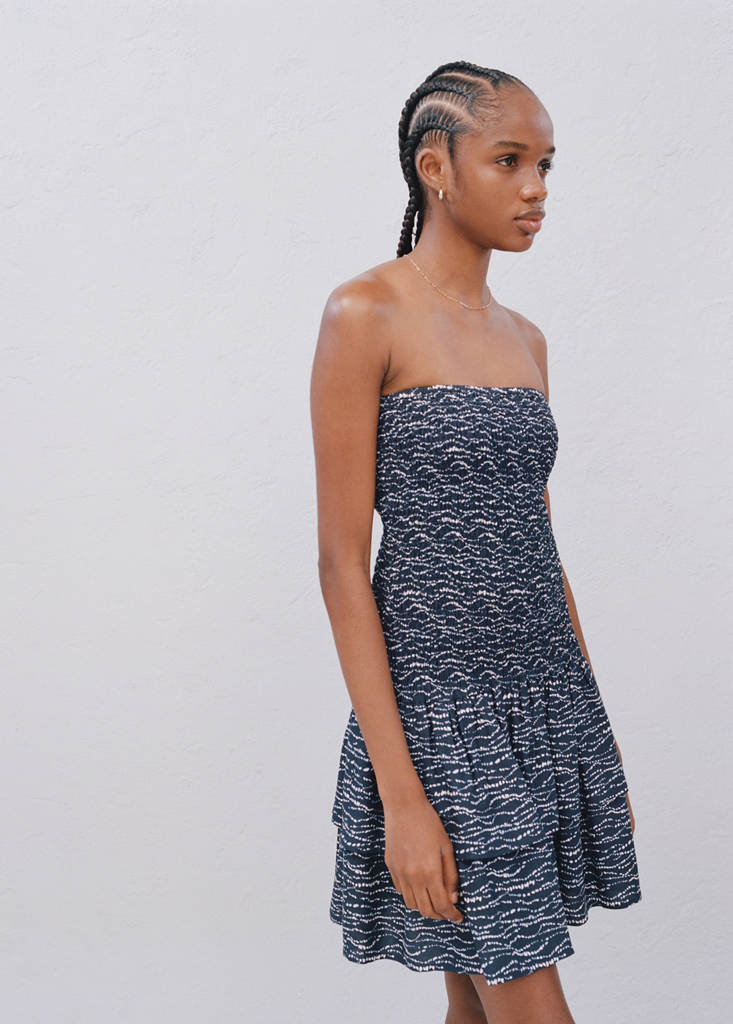 Ruffled printed dress — Navy