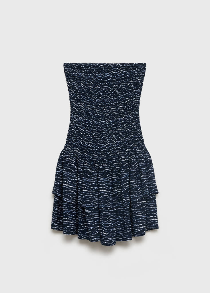 Ruffled printed dress — Navy