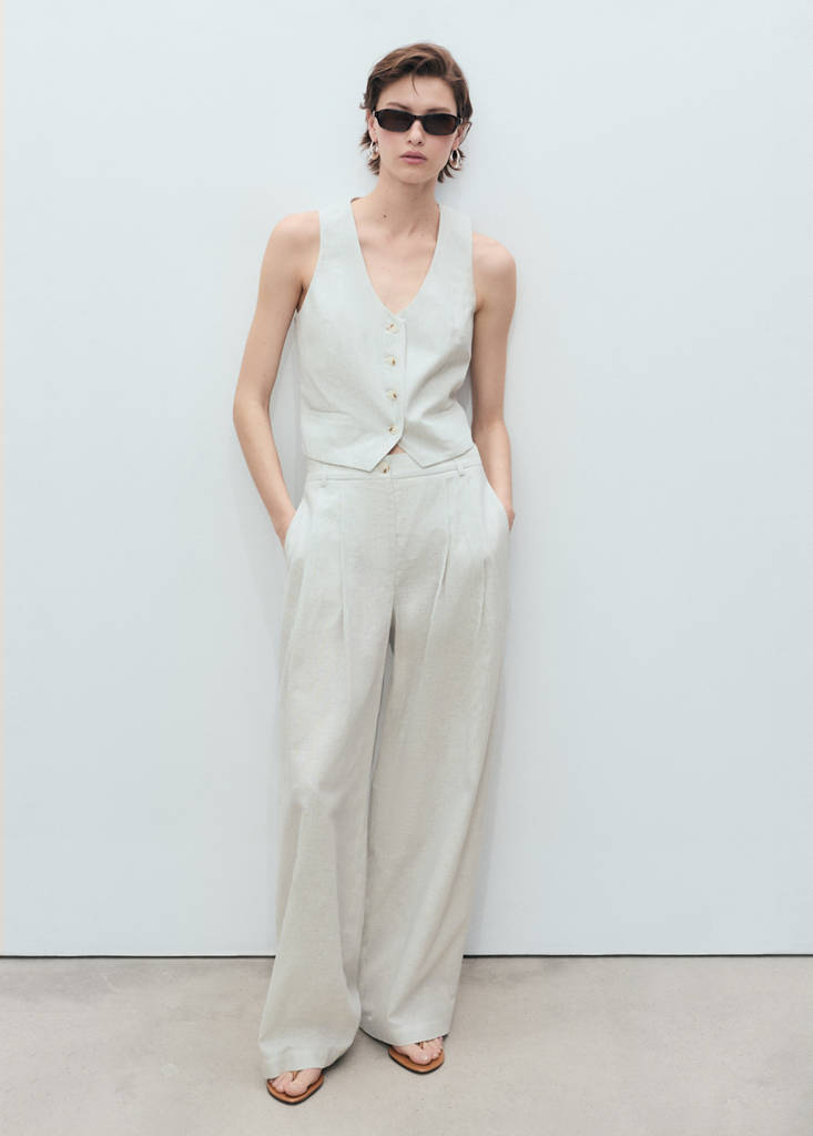 Straight-fit linen-blend suit trousers — Ecru