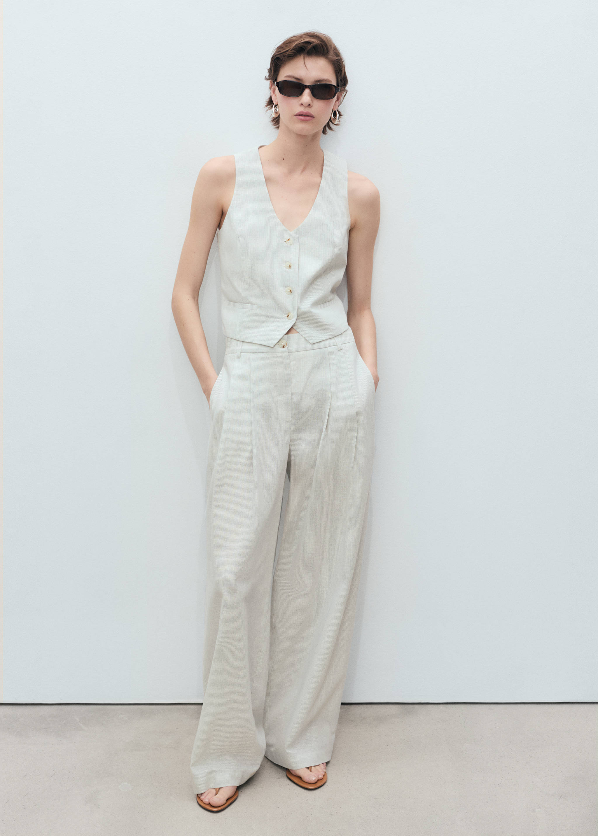 Straight-fit linen-blend suit trousers - General plane