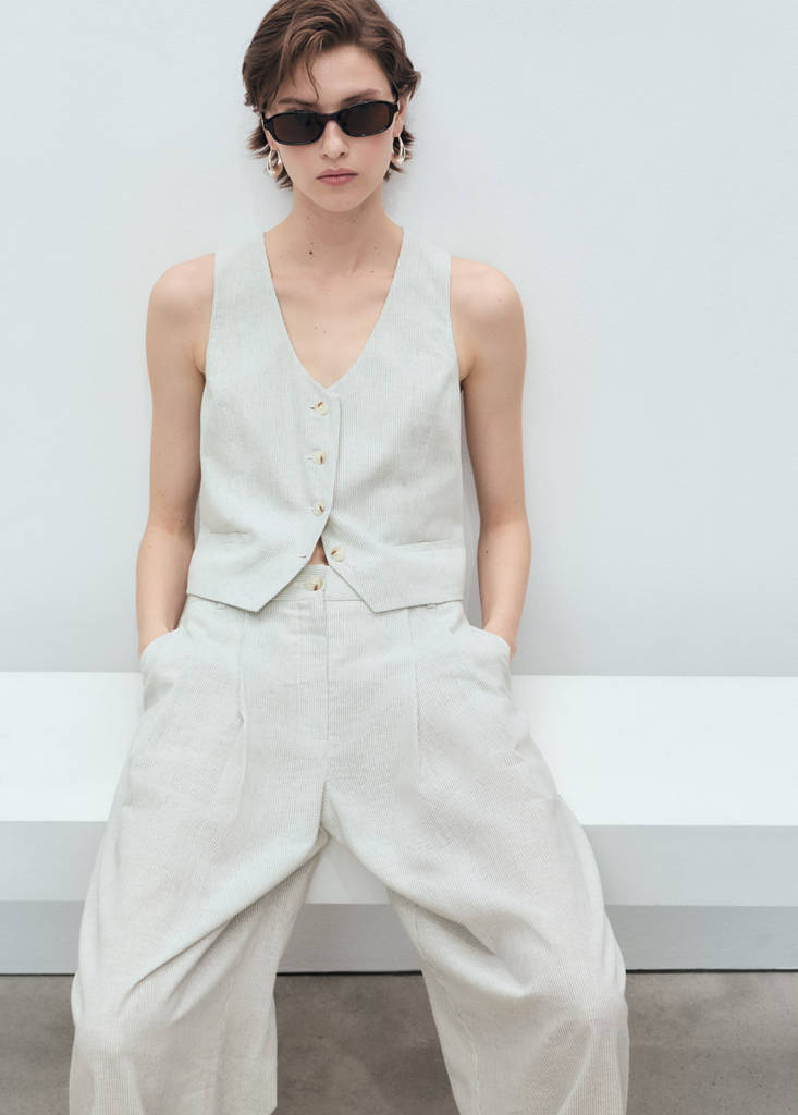 Straight-fit linen-blend suit trousers — Ecru