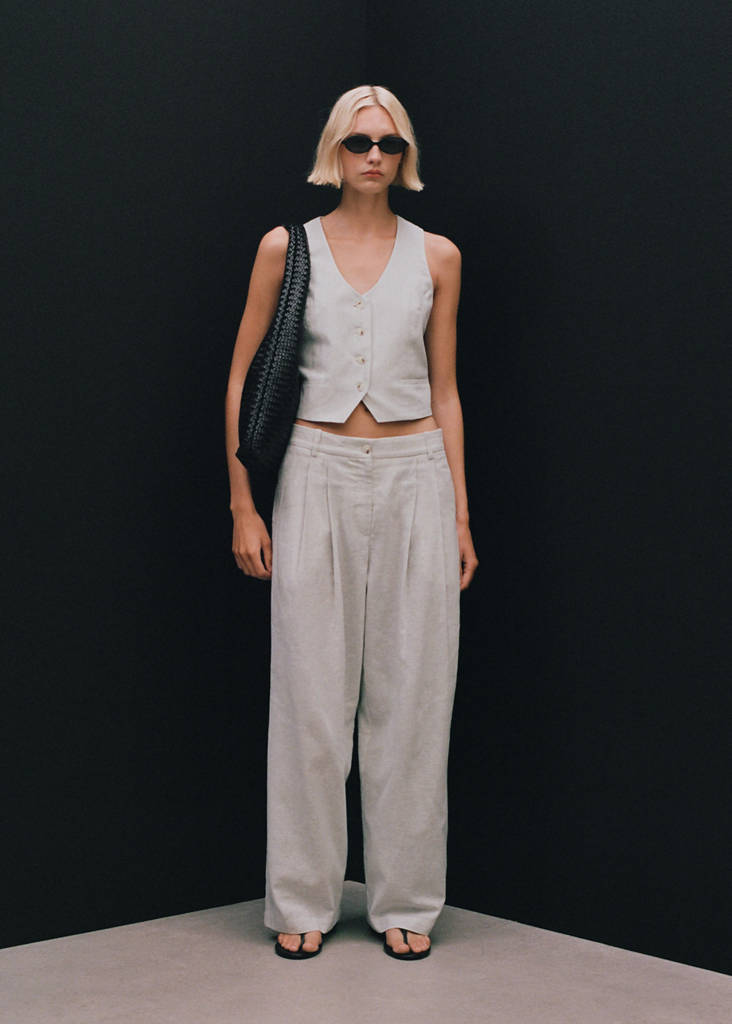 Straight-fit linen-blend suit trousers — Ecru