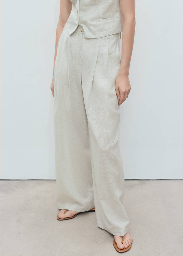 Straight-fit linen-blend suit trousers — Ecru