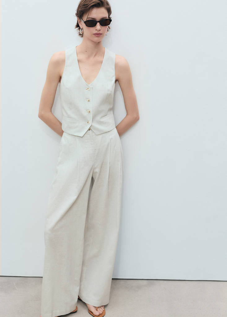 Straight-fit linen-blend suit trousers — Ecru