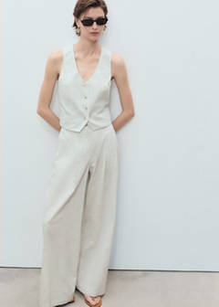Straight-fit linen-blend suit trousers — Ecru 13