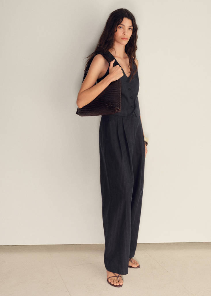 Straight-fit linen-blend suit trousers — Navy