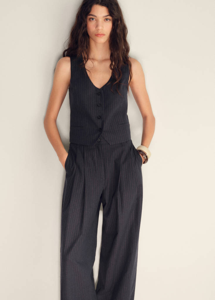 Straight-fit linen-blend suit trousers — Navy