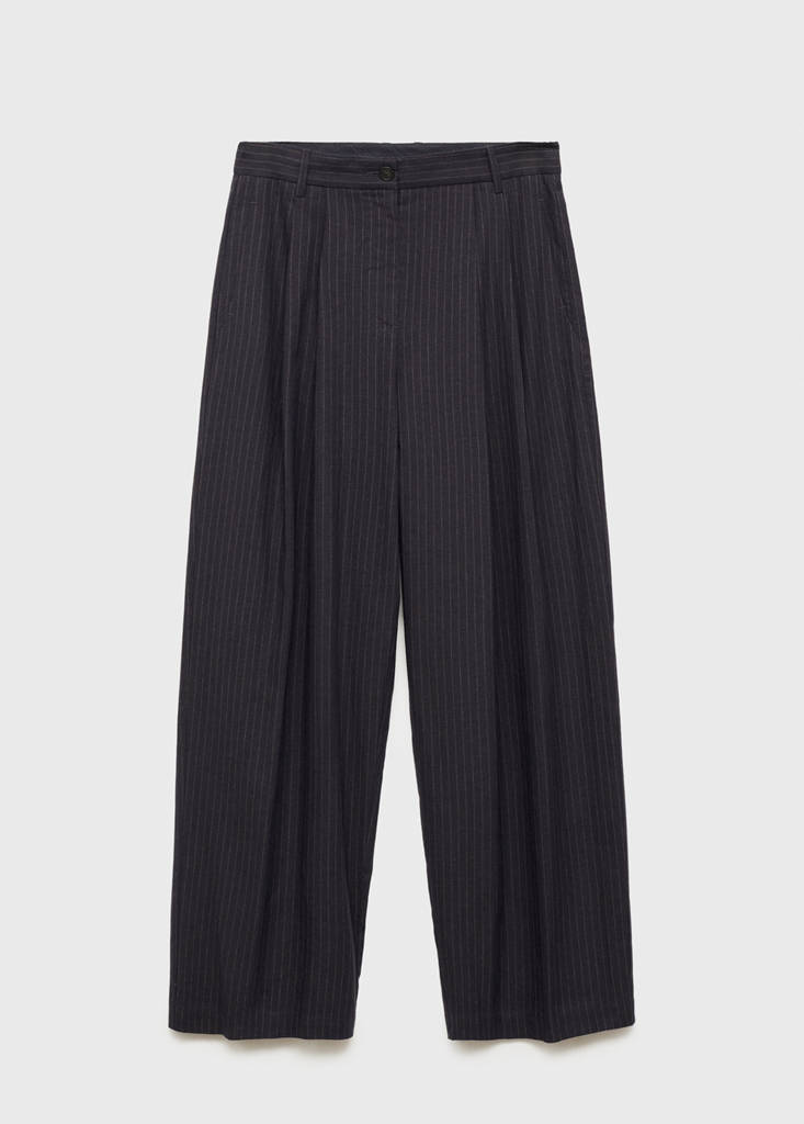 Straight-fit linen-blend suit trousers — Navy